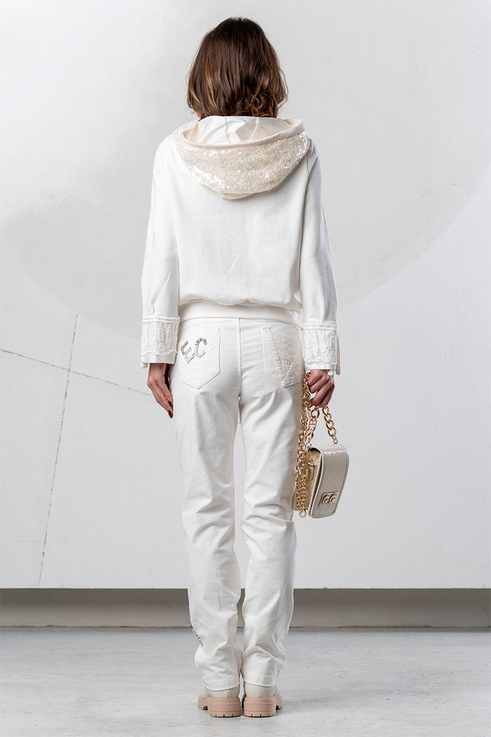 Elisa Cavaletti White Embroidered Jeans at Experience Boutique