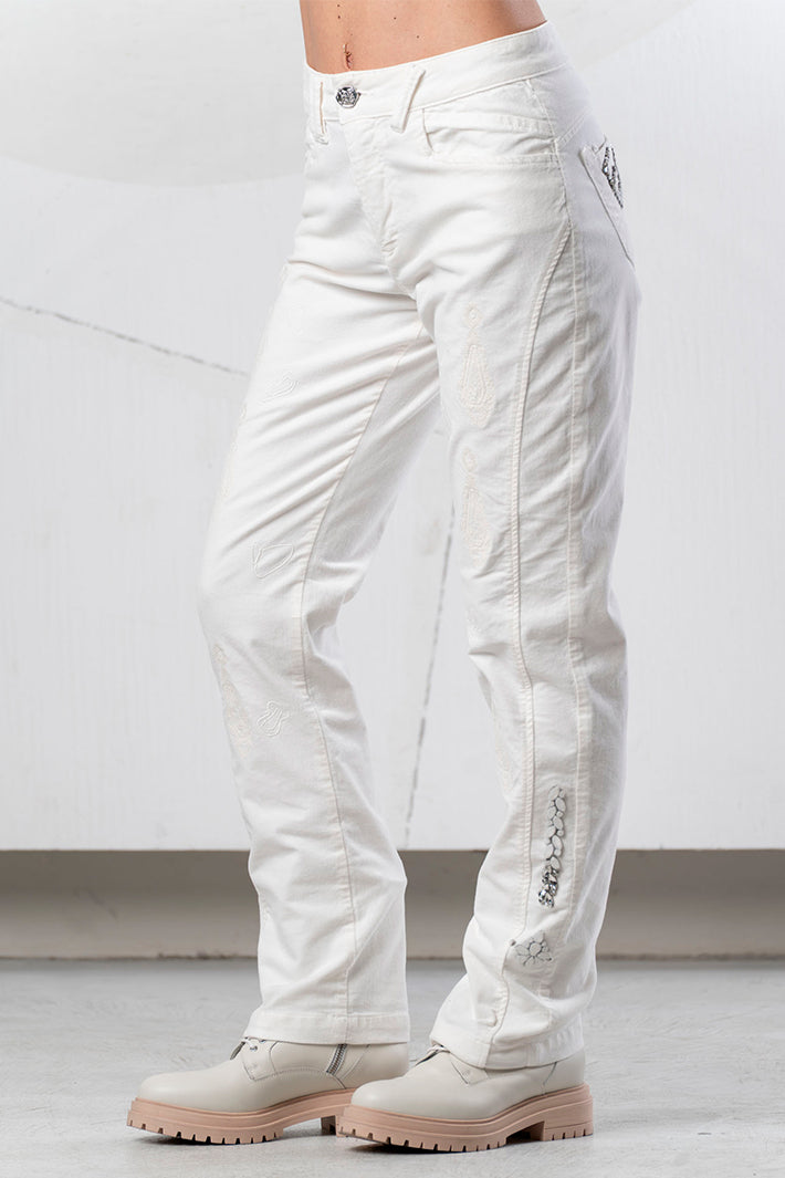 Elisa Cavaletti White Embroidered Jeans at Experience Boutique