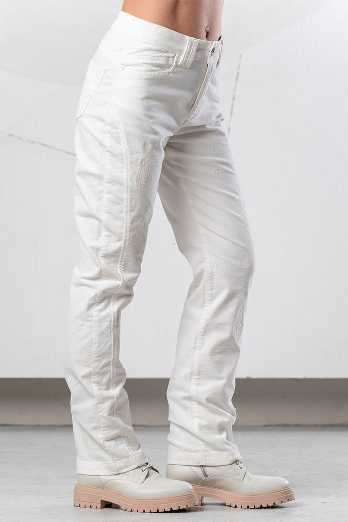 Elisa Cavaletti White Embroidered Jeans at Experience Boutique