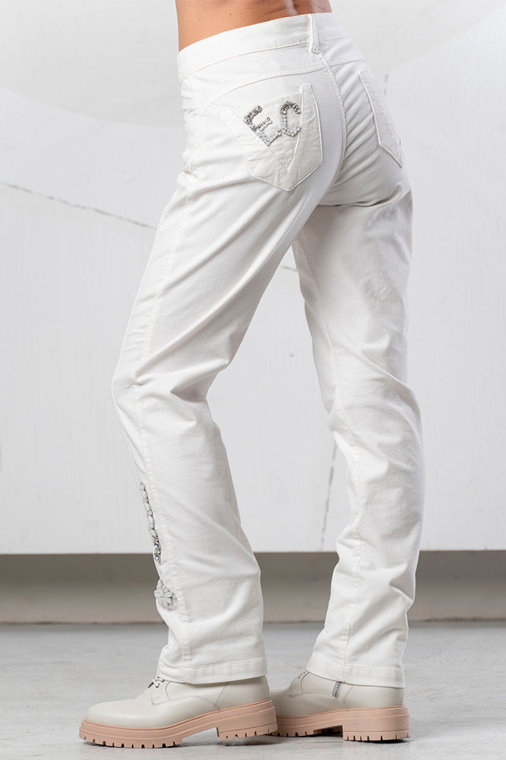 Elisa Cavaletti White Embroidered Jeans at Experience Boutique