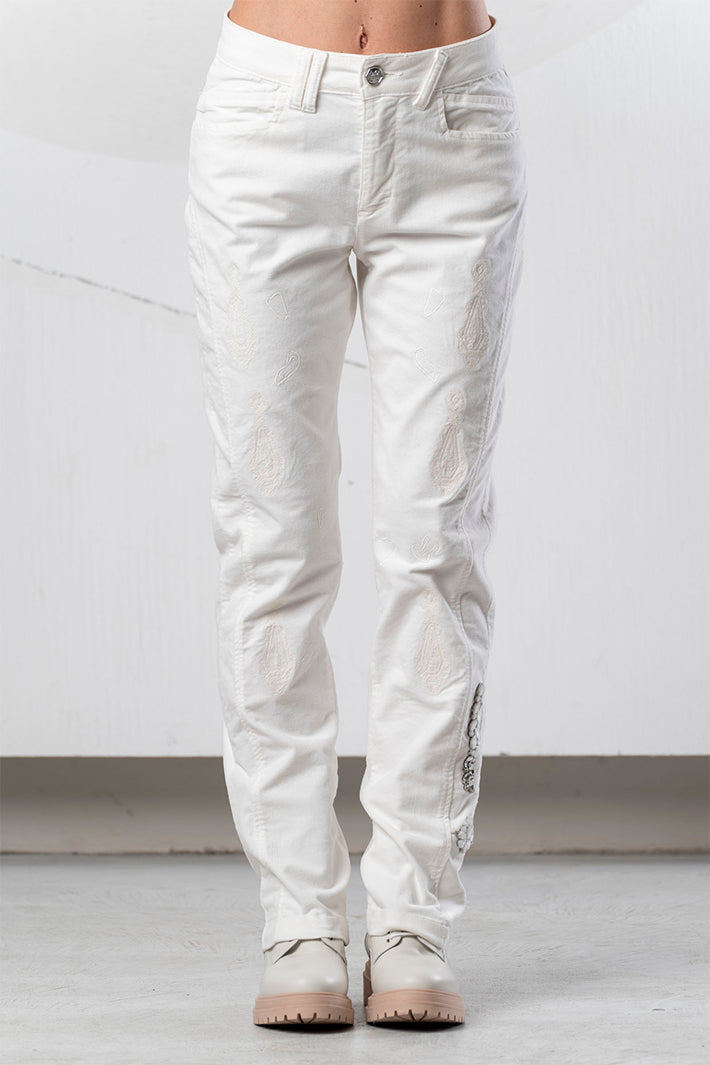 Elisa Cavaletti White Embroidered Jeans at Experience Boutique