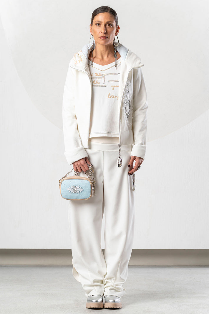 Elisa Cavaletti White Hooded Sweat Jacket at Experience Boutique