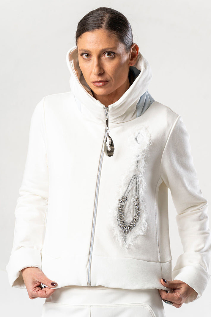 Elisa Cavaletti White Hooded Sweat Jacket at Experience Boutique