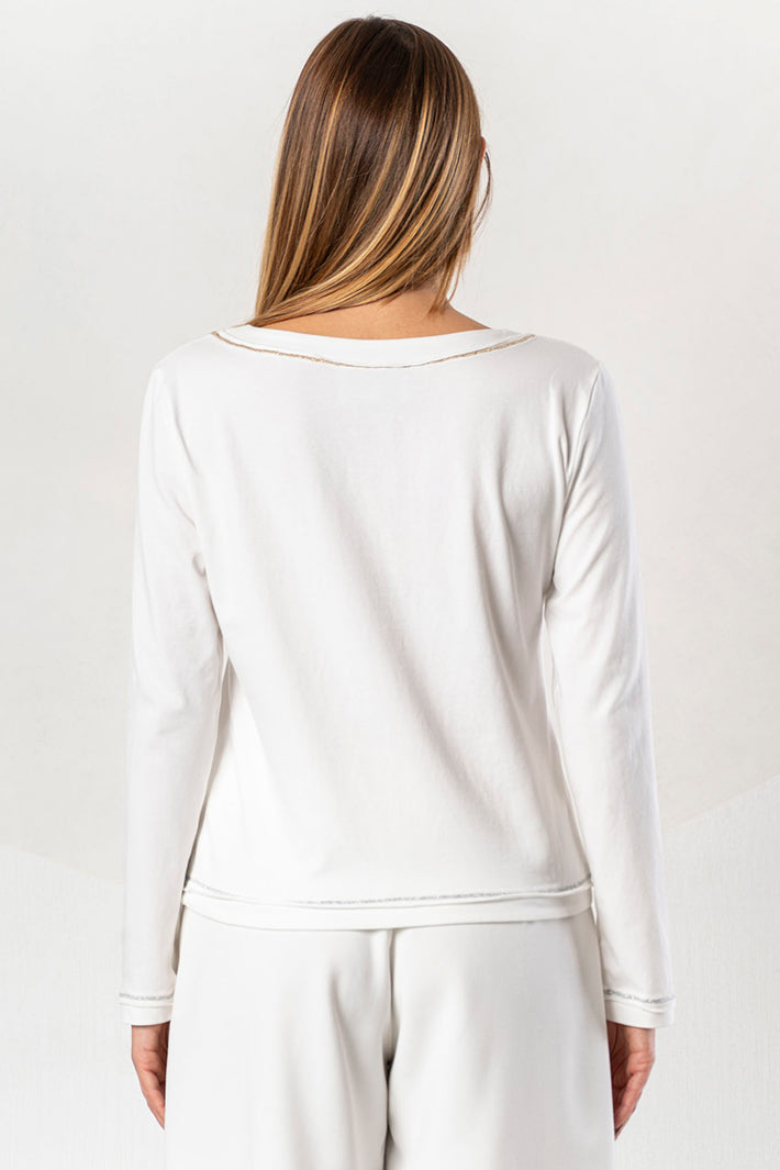 Elisa Cavaletti White Wide V-Neck EC T-Shirt Top at Experience Boutique