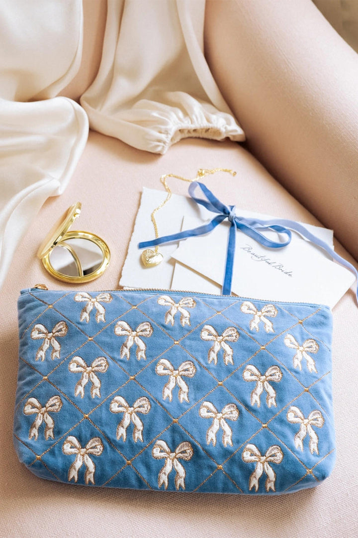 Elizabeth Scarlett Blue Lattice Bows Everyday Pouch
