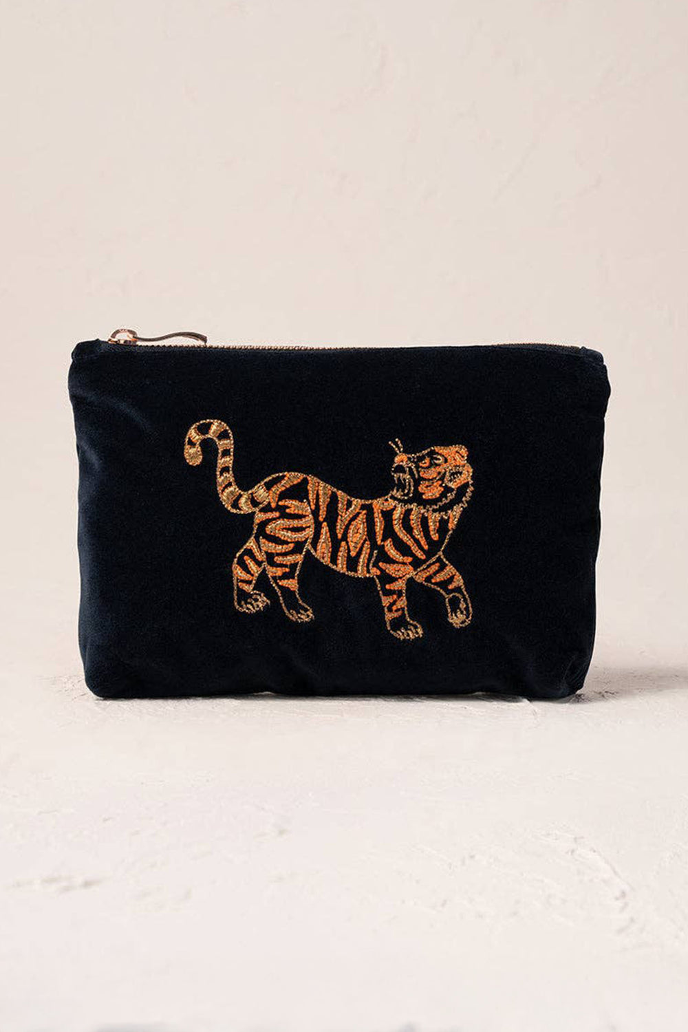 Elizabeth Scarlett Charcoal Tiger Mini Velvet Pouch - Experience Boutique