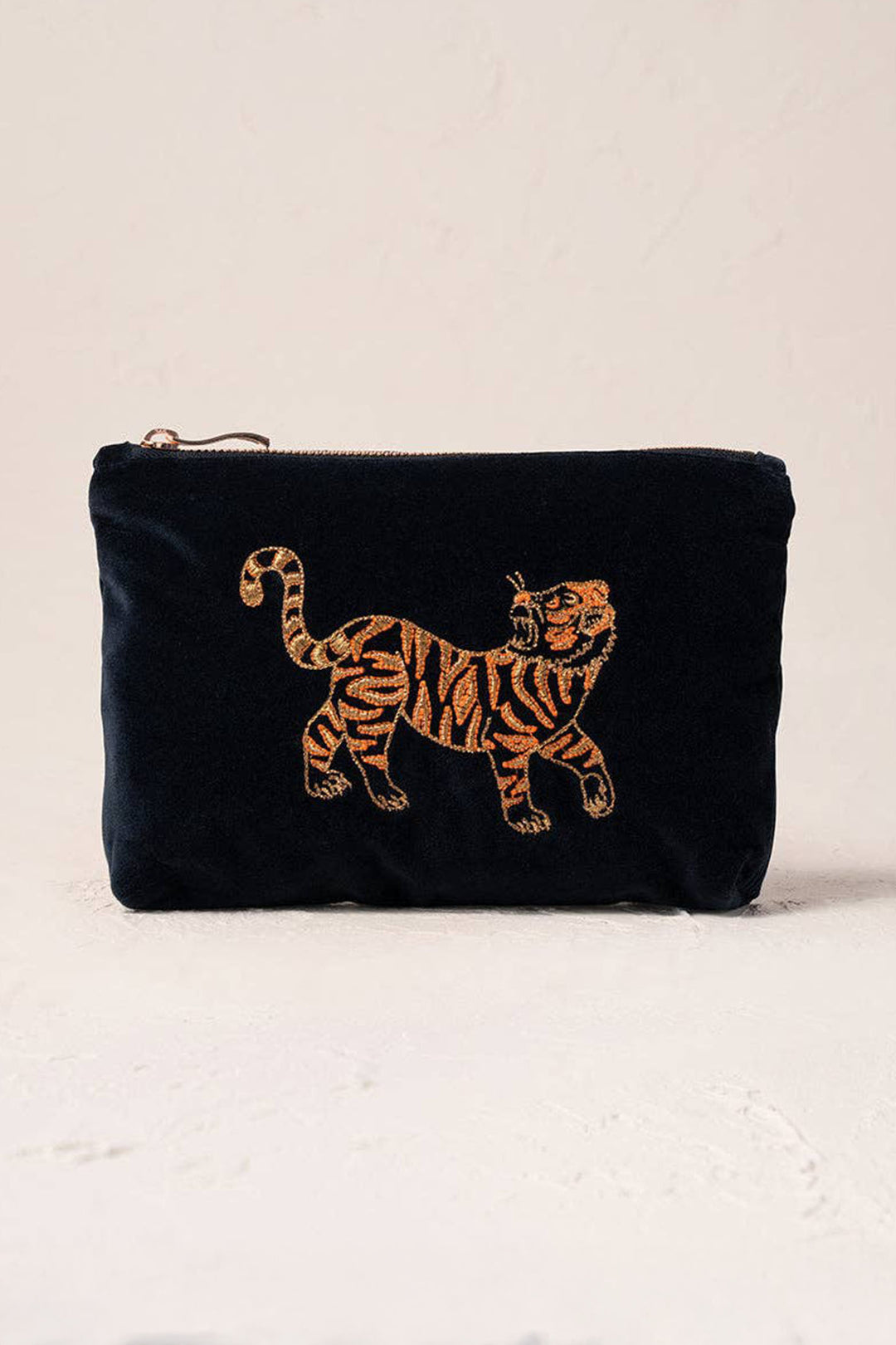 Elizabeth Scarlett Charcoal Tiger Mini Velvet Pouch - Experience Boutique