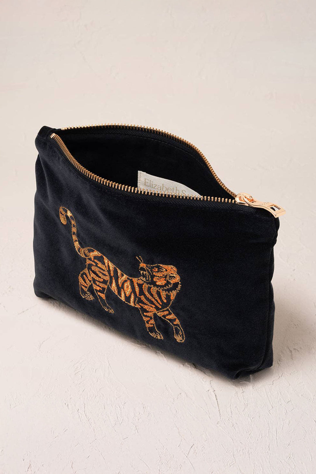 Elizabeth Scarlett Charcoal Tiger Mini Velvet Pouch - Experience Boutique