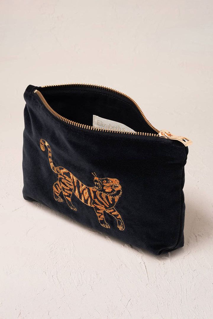 Elizabeth Scarlett Charcoal Tiger Mini Velvet Pouch - Experience Boutique