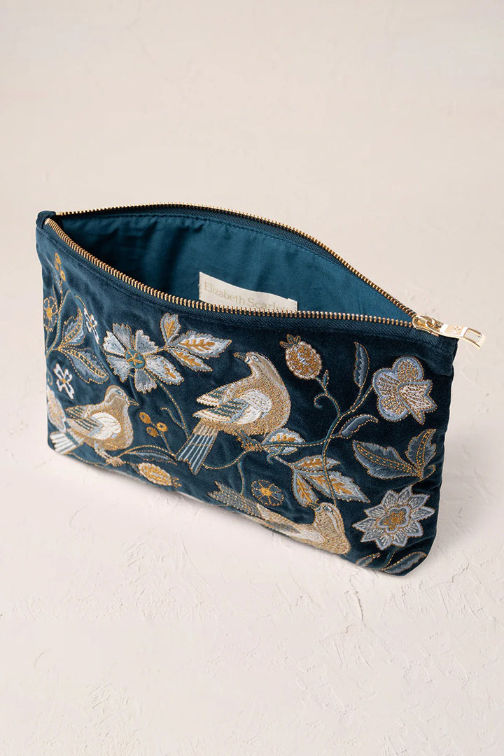Elizabeth Scarlett Ink Blue Botanical Birds Everyday Pouch