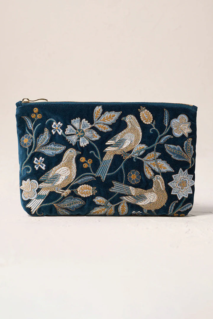 Elizabeth Scarlett Ink Blue Botanical Birds Everyday Pouch