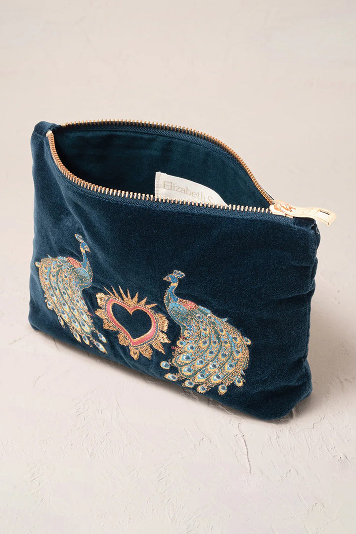 Elizabeth Scarlett Ink Blue Peacock Floral Mini Pouch