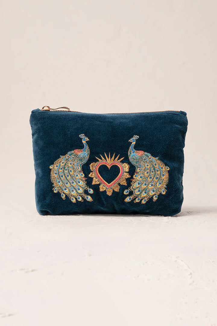 Elizabeth Scarlett Ink Blue Peacock Floral Mini Pouch
