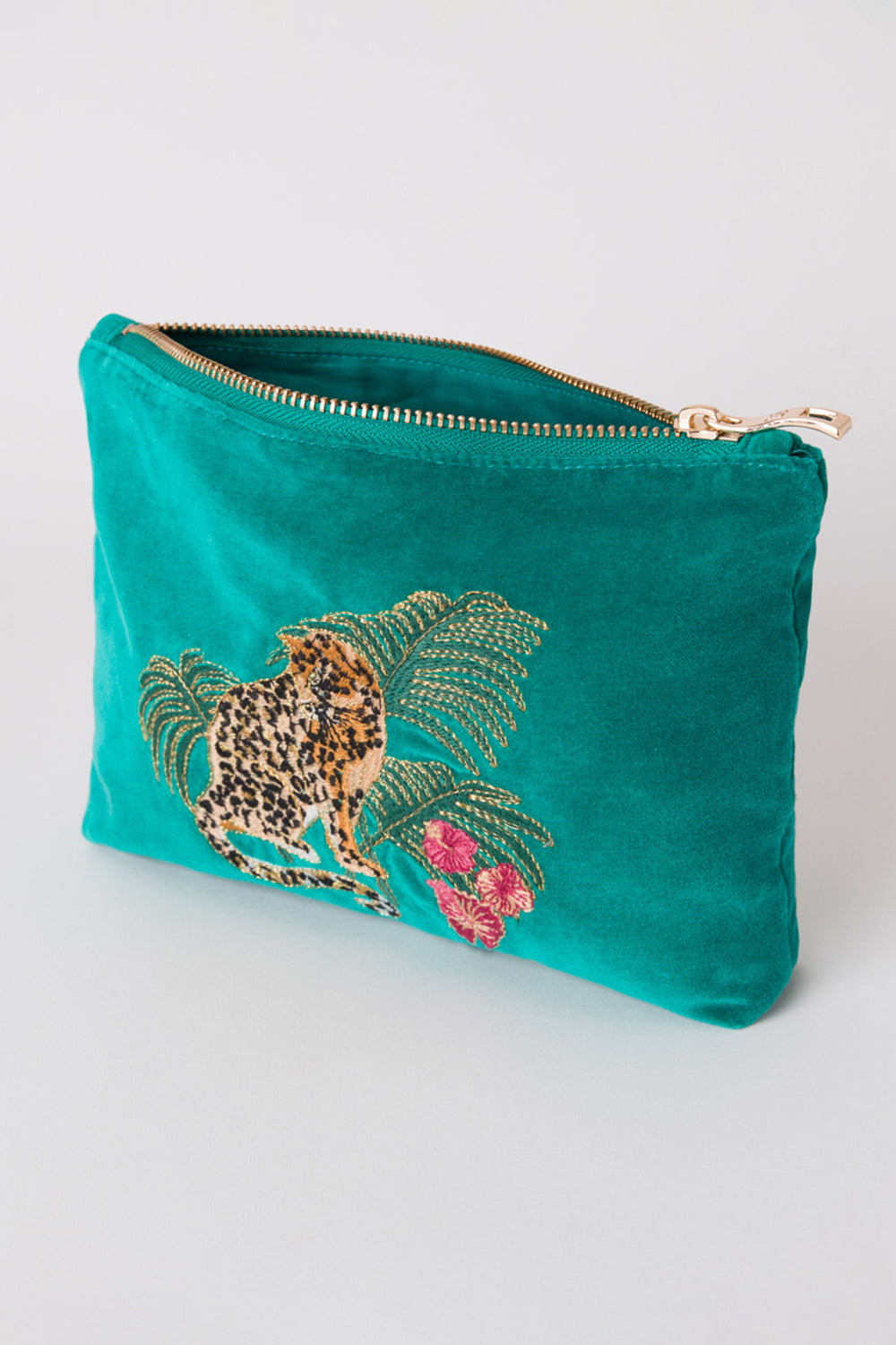 Elizabeth Scarlett Rich Blue Jungle Jaguar Mini Velvet Pouch