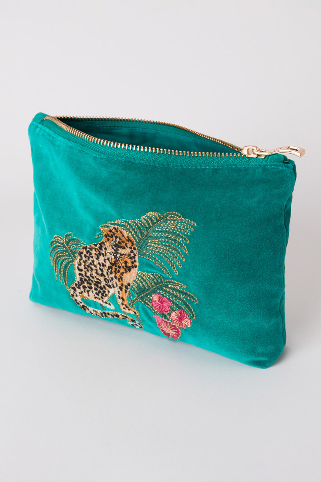 Elizabeth Scarlett Rich Blue Jungle Jaguar Mini Velvet Pouch