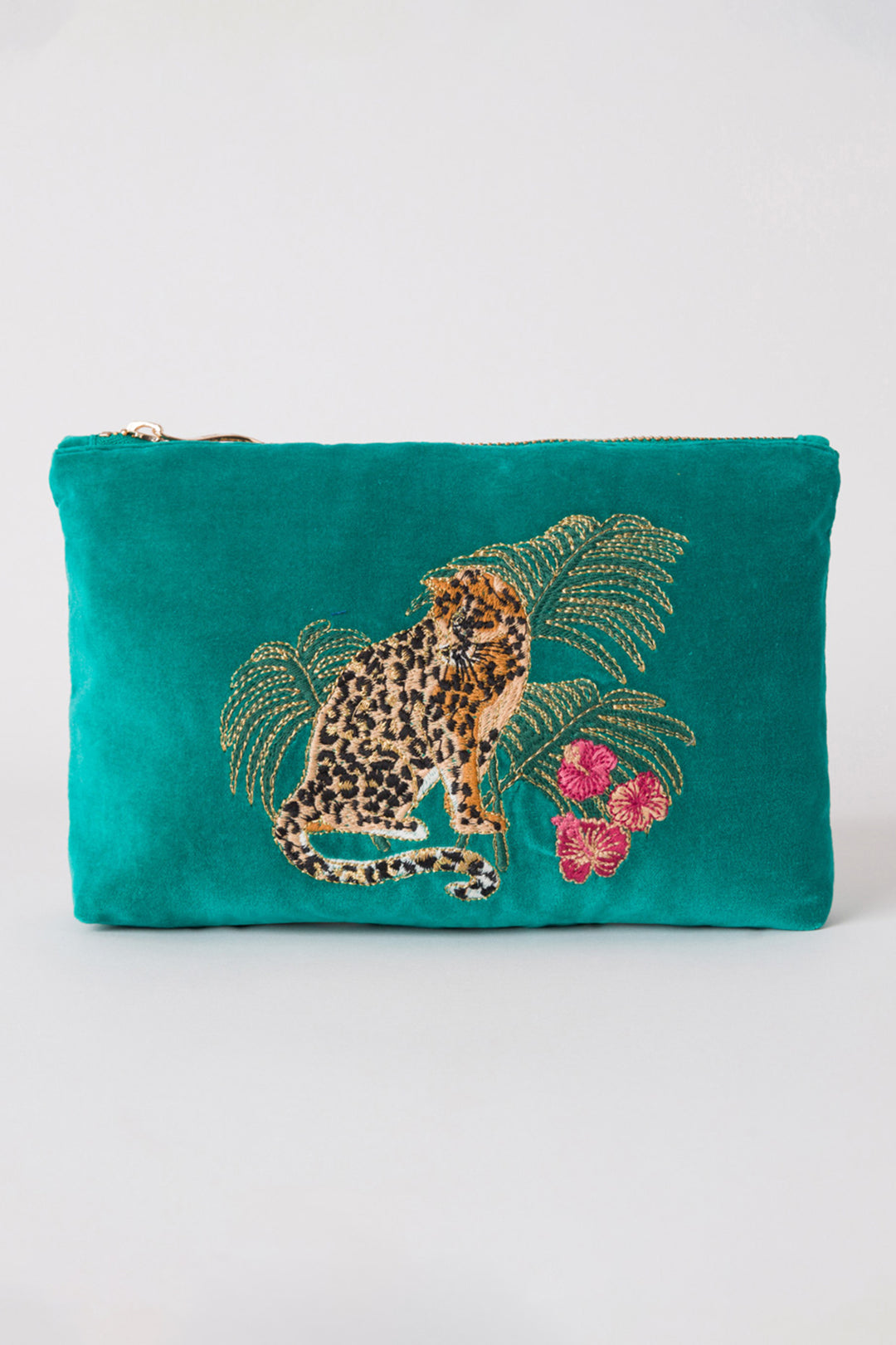 Elizabeth Scarlett Rich Blue Jungle Jaguar Mini Velvet Pouch