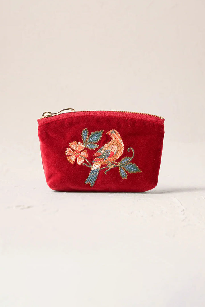 Elizabeth Scarlett Rouge Red Botanical Birds Coin Purse