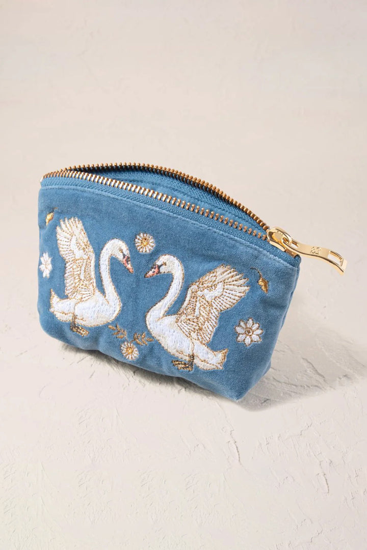 Elizabeth Scarlett Swan Garden Dusky Blue Velvet Coin Purse