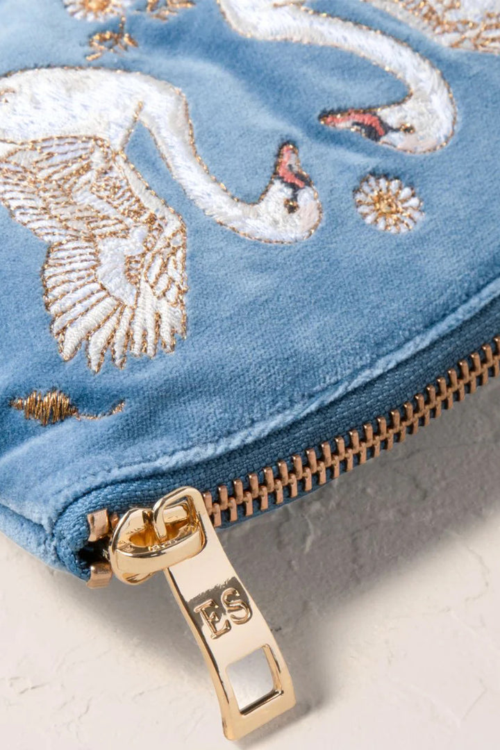 Elizabeth Scarlett Swan Garden Dusky Blue Velvet Coin Purse