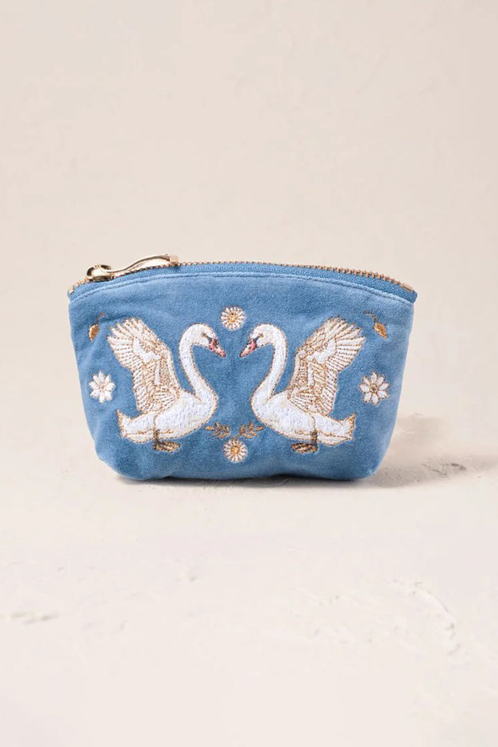 Elizabeth Scarlett Swan Garden Dusky Blue Velvet Coin Purse