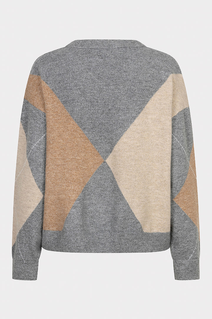 Esqualo 02550 Camel &amp; Grey Argyl Knit Jumper at Experience Boutique