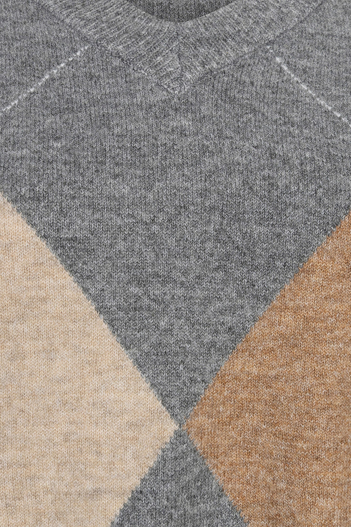 Esqualo 02550 Camel &amp; Grey Argyl Knit Jumper at Experience Boutique