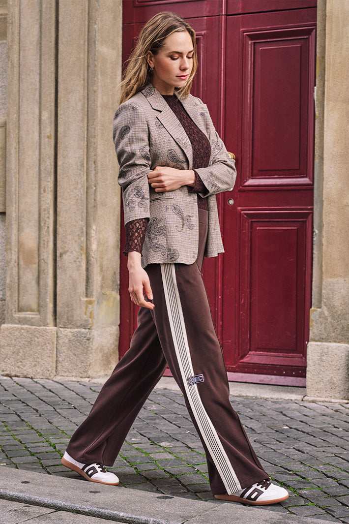 Esqualo 05506 Cacao Brown Pull-On Side Stripe Trousers at Experience Boutique