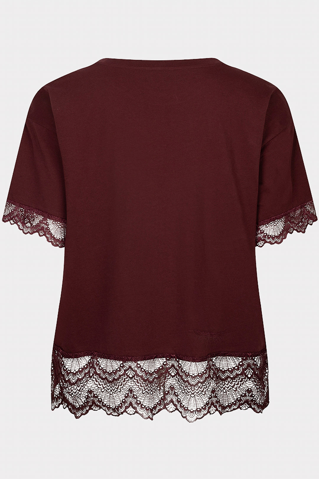 Esqualo 05516 Merlot Red Satin Front Lace Hem T-Shirt, back