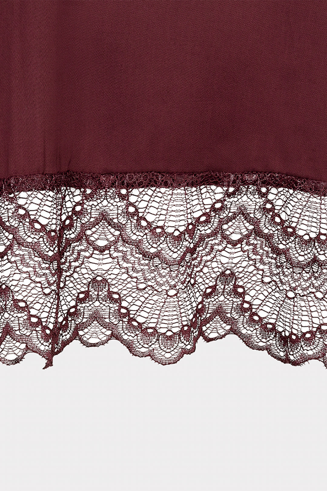 Esqualo 05516 Merlot Red Satin Front Lace Hem T-Shirt, detail