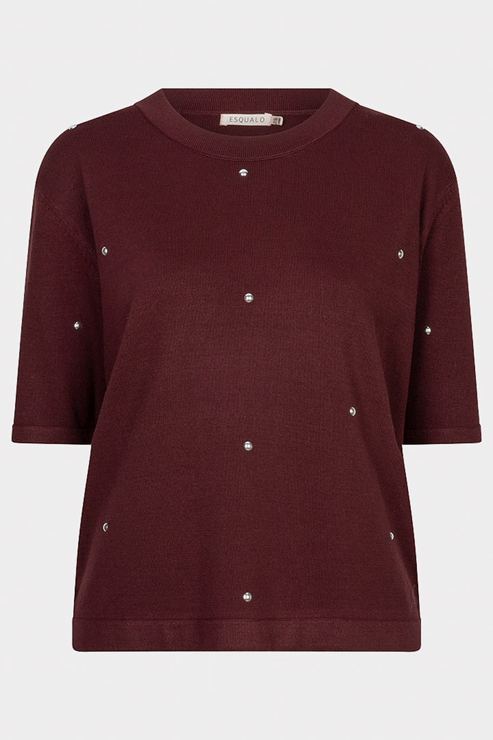 Esqualo 07516 Merlot Stud Detail Knitted Top at Experience Boutique