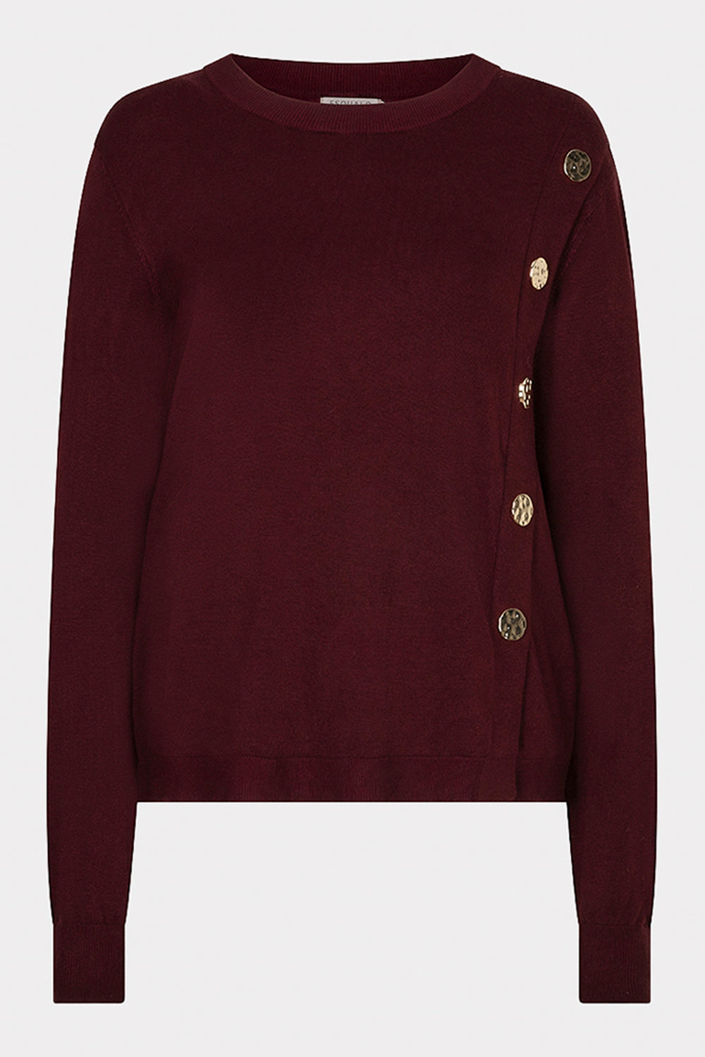 Esqualo 07545 Merlot Red Button Detail Jumper, front