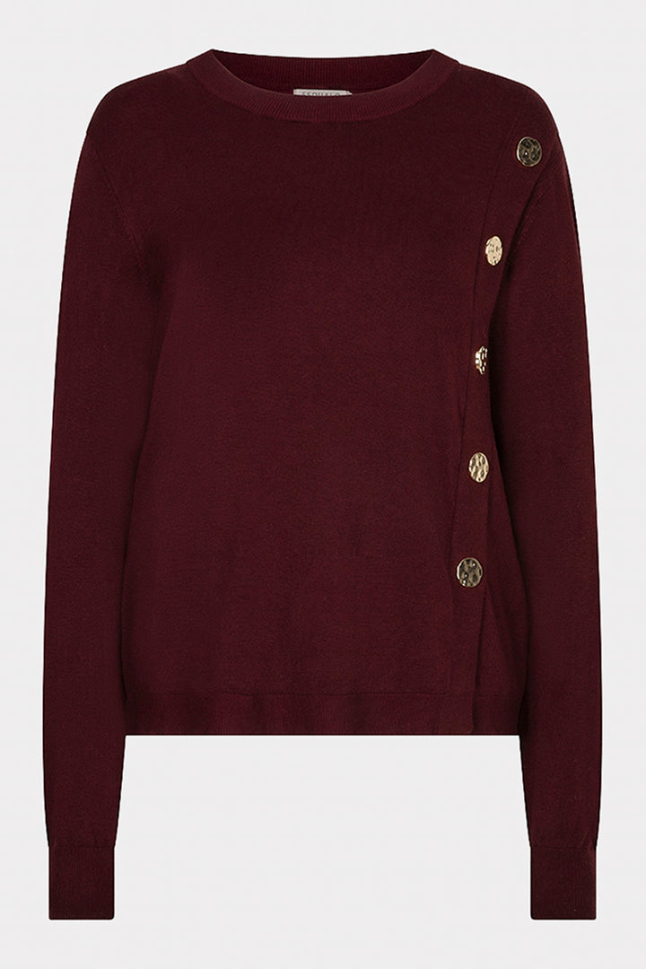 Esqualo 07545 Merlot Red Button Detail Jumper, front
