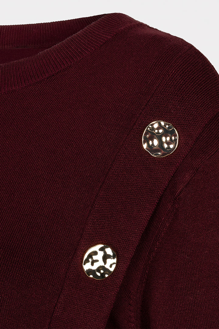 Esqualo 07545 Merlot Red Button Detail Jumper, detail