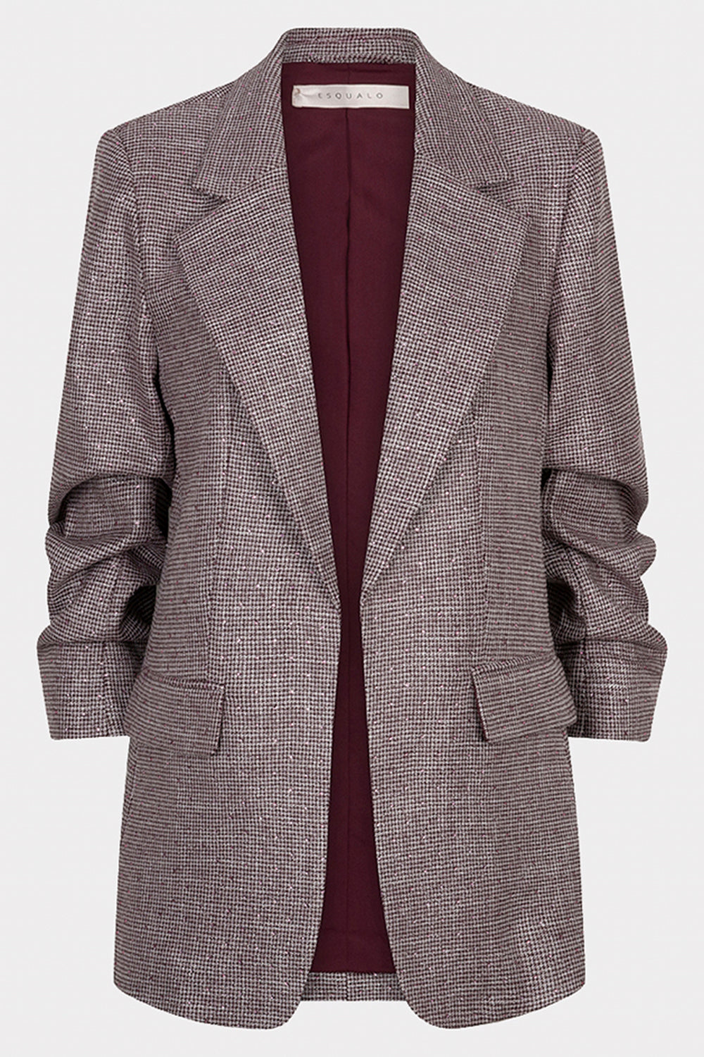Esqualo 10524 Merlot Houndstooth Pink Diamond Blazer at Experience Boutique