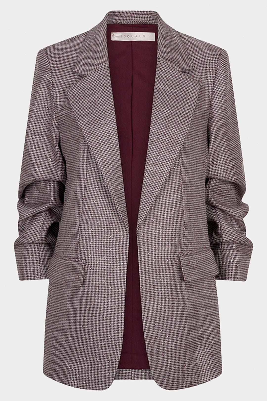 Esqualo 10524 Merlot Houndstooth Pink Diamond Blazer at Experience Boutique
