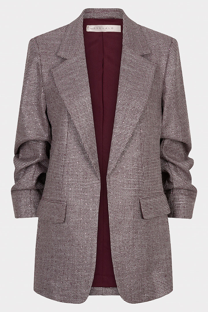 Esqualo 10524 Merlot Houndstooth Pink Diamond Blazer at Experience Boutique