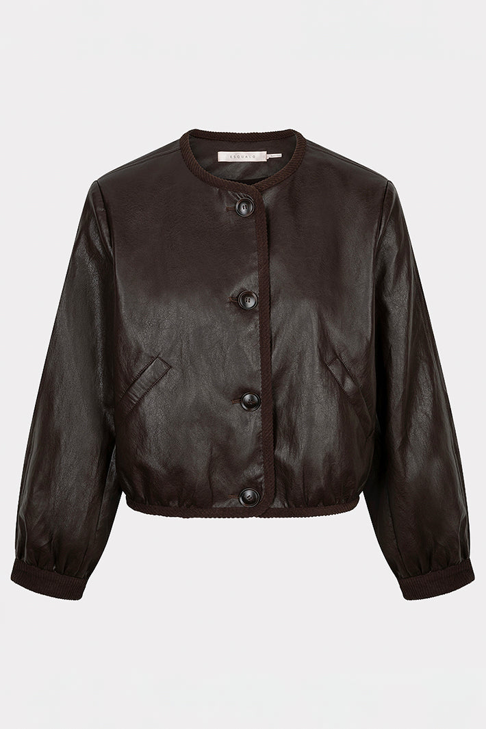 Esqualo 11512 Cacao Brown Faux Leather Jacket at Experience Boutique