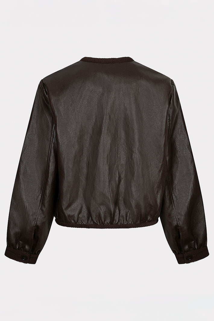 Esqualo 11512 Cacao Brown Faux Leather Jacket at Experience Boutique