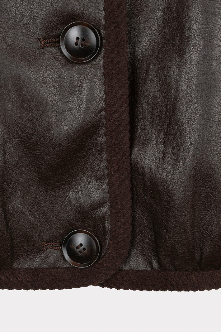 Esqualo 11512 Cacao Brown Faux Leather Jacket at Experience Boutique