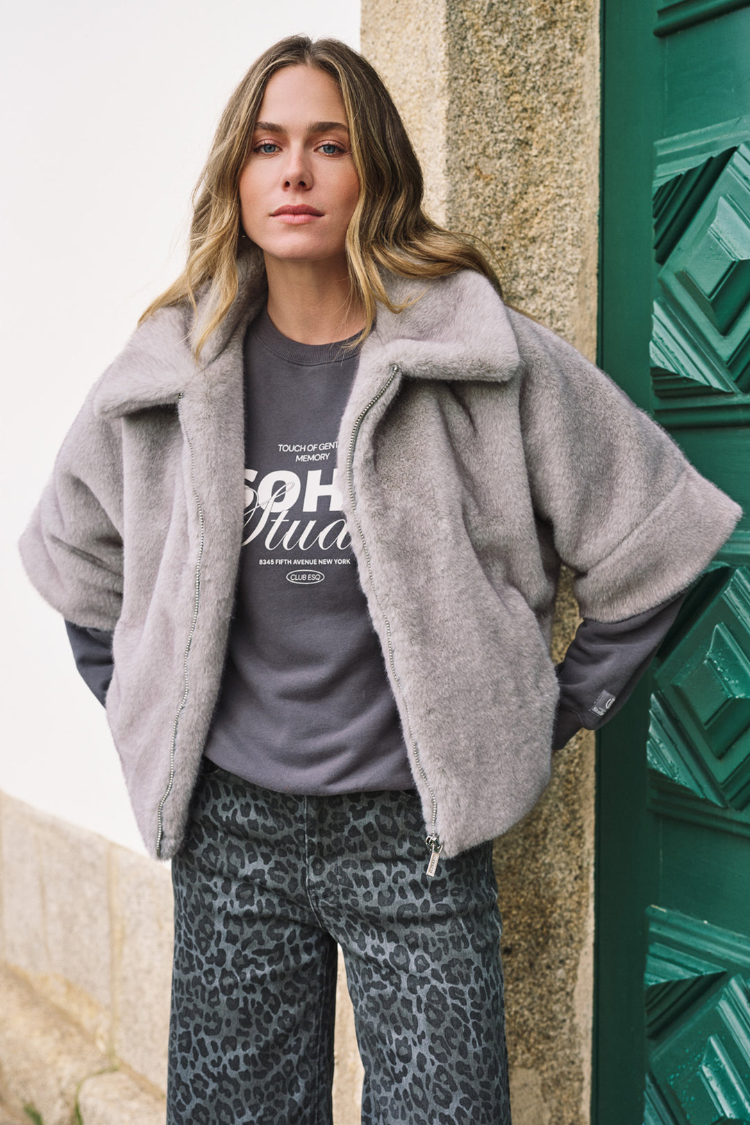 Esqualo 37500 Grey Mink Faux Fur Coat at Experience Boutique