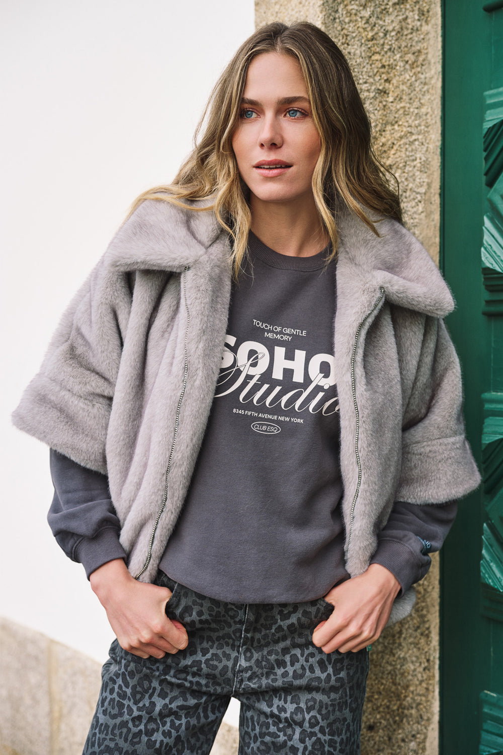 Esqualo 37500 Grey Mink Faux Fur Coat at Experience Boutique