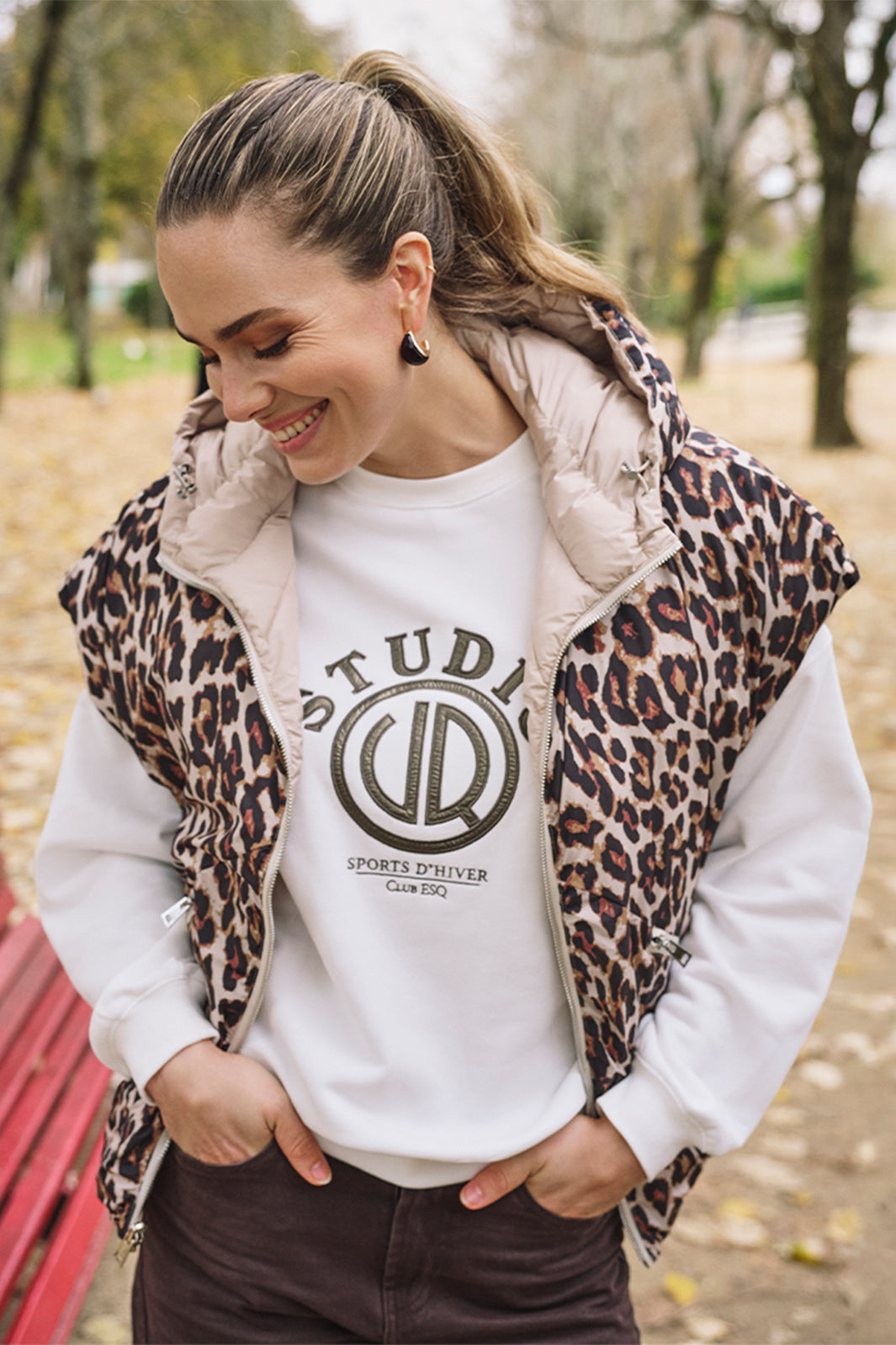 Esqualo 37511 Reversible Leopard Print Gilet at Experience Boutique