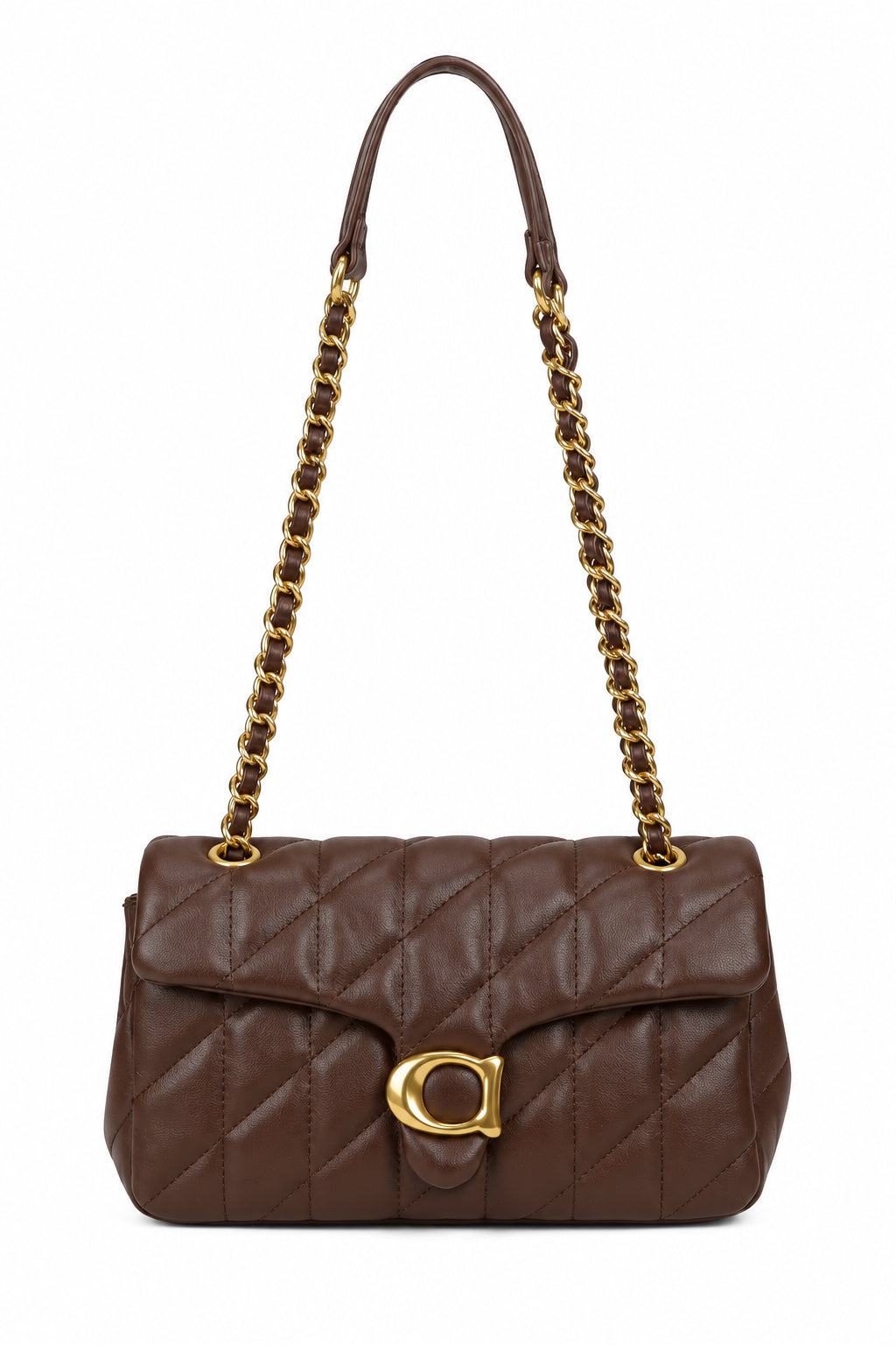 Coffee Quilted Chain Shoulder Bag