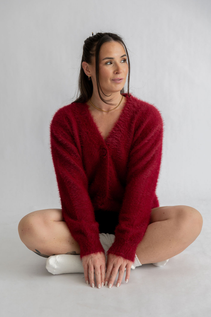 Cosy Knit Oversized Cardigan in Wine