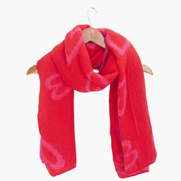 Red Pink Sketched Hearts Warm Scarf