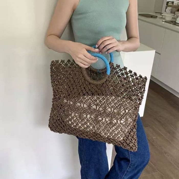 Chocolate &amp; Teal Crochet Tote Bag