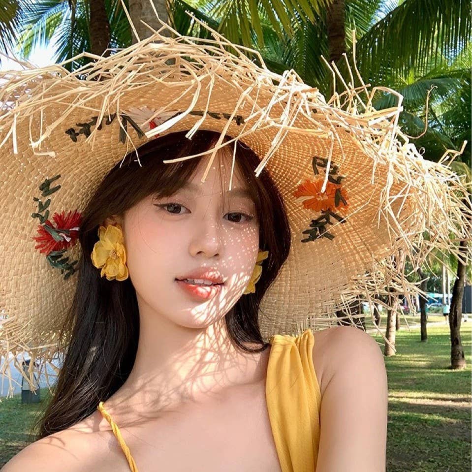 Floral Embroidered Straw Sun Hat