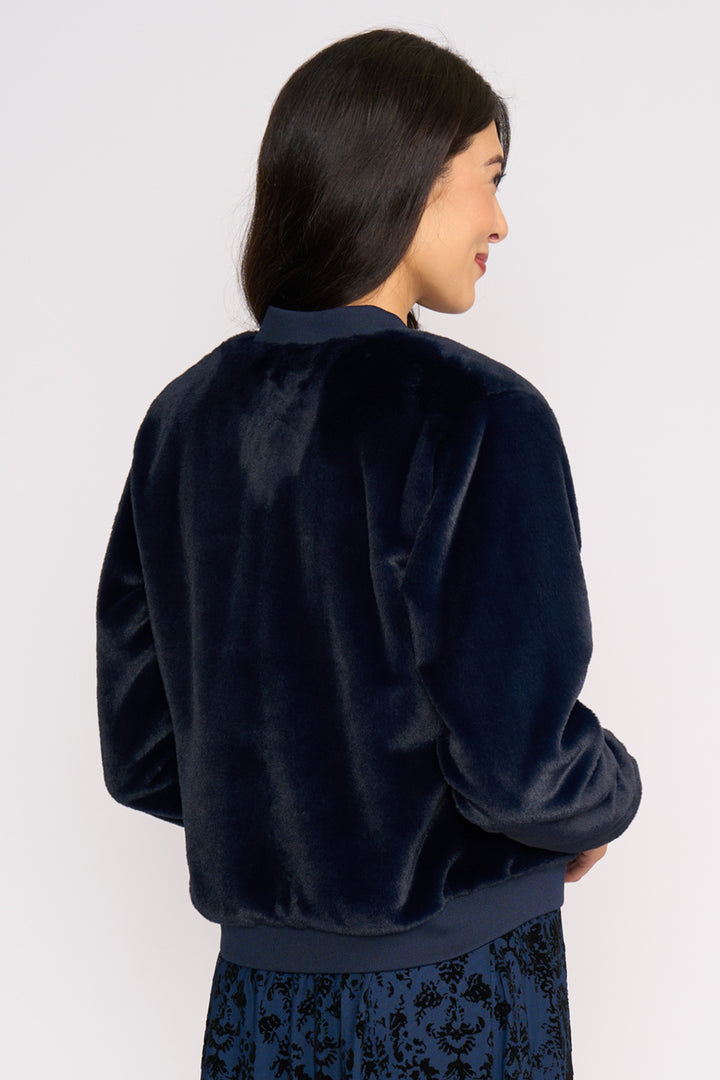 Foil FO8383 Fur Sure Faux Fur Midnight Navy Aviator Jacket at Experience Boutique
