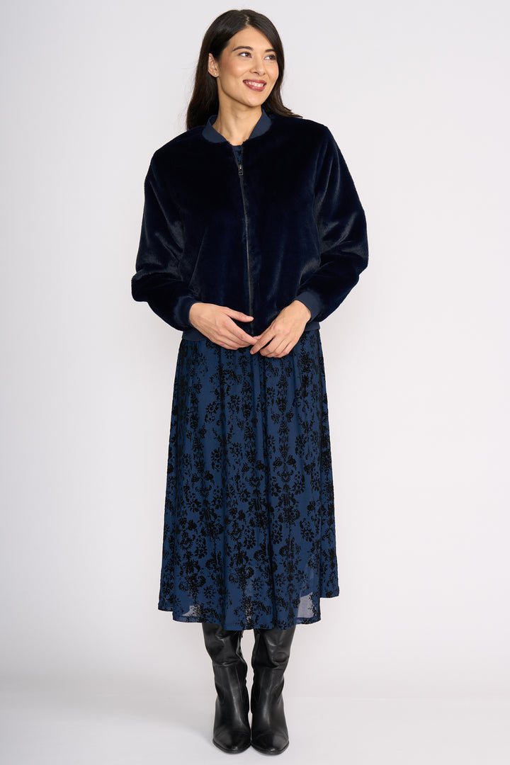 Foil FO8383 Fur Sure Faux Fur Midnight Navy Aviator Jacket at Experience Boutique