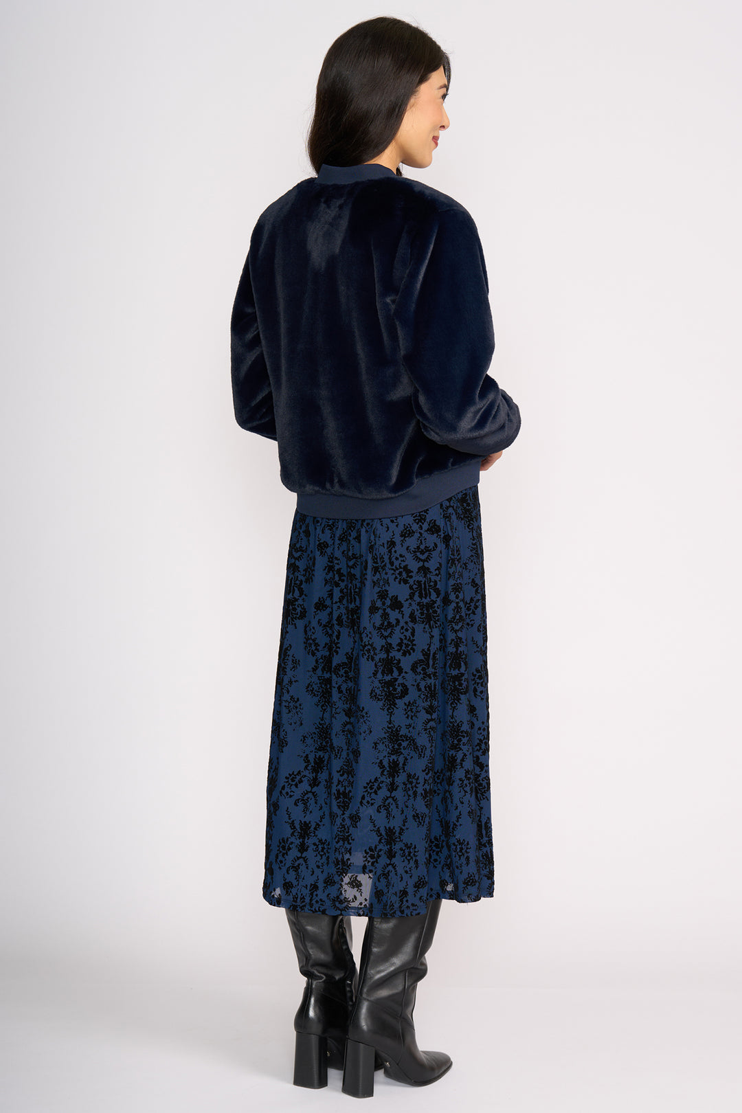 Foil FO8383 Fur Sure Faux Fur Midnight Navy Aviator Jacket at Experience Boutique